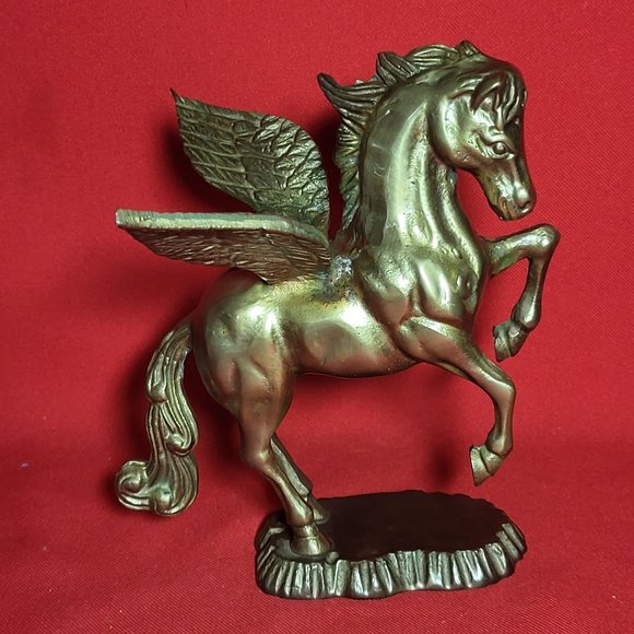 VTG Solid Brass Pegasus Statue Flying Winged Mythical Horse Flowing Mane Fantasy - Picture 1 of 12